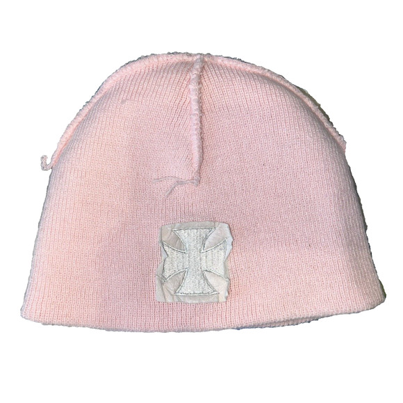 Chopper Chick Pink Winter Beanie Hat Grey Lettering Motorcycle Cross - Soft Knit - Picture 4 of 4